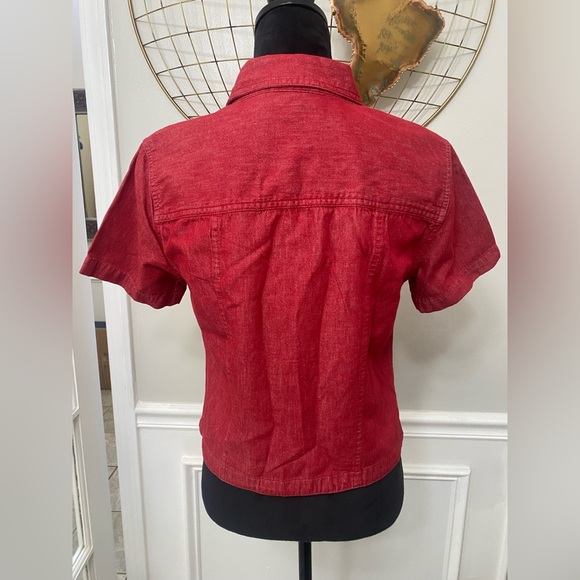 Faded Glory | Small Red Denim Button Down Top - Picture 4 of 7